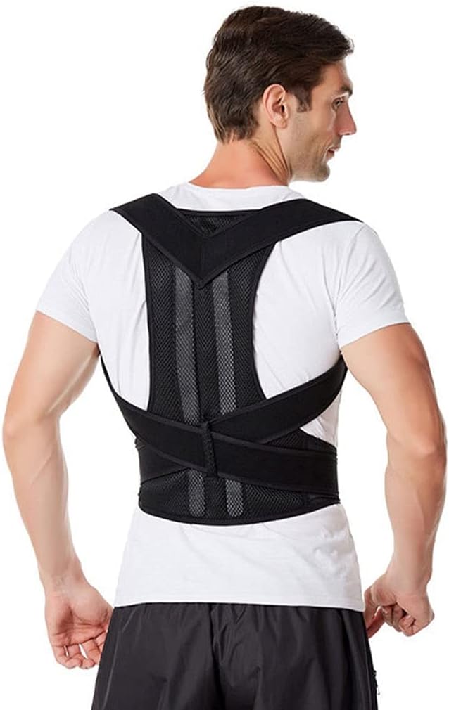 Large Size Posture Corrector Back Support Belt for Women and Men Back Brace Adjustable Comfy Straightener for Spine Back Neck Clavicle Shoulder Pain Relief (Color : Black Size : 3XL) (B (Black X)
