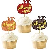 Gankbite Pumpkin Thankful Cupcake Topper Thanksgiving Decoration Fall Dessert Food Picks Dinner Frie