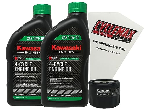 CYCLEMAX 10W-40 Oil Change Kit Compatible with Kawasaki 49065-0721 and Funnel