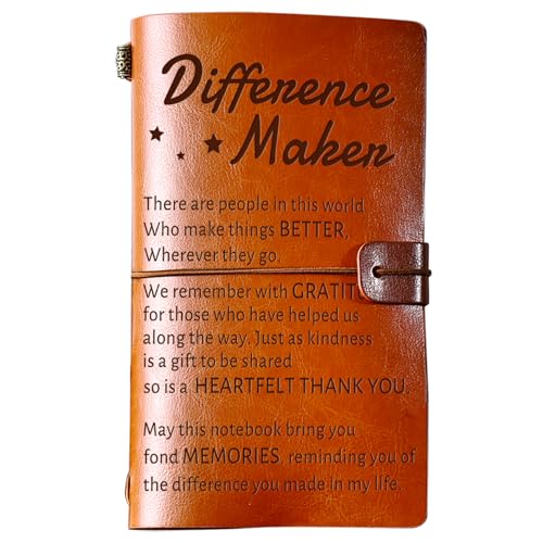 PRSTENLY Difference Maker Leather Journal, Thank You Gifts for Women Men- Administrative Professional Day Gifts 140 Page Refillable Notebooks, Employee Appreciation Gift for Coworkers Teacher Doctor Nurse Pastor Boss Leader Coach Mentor