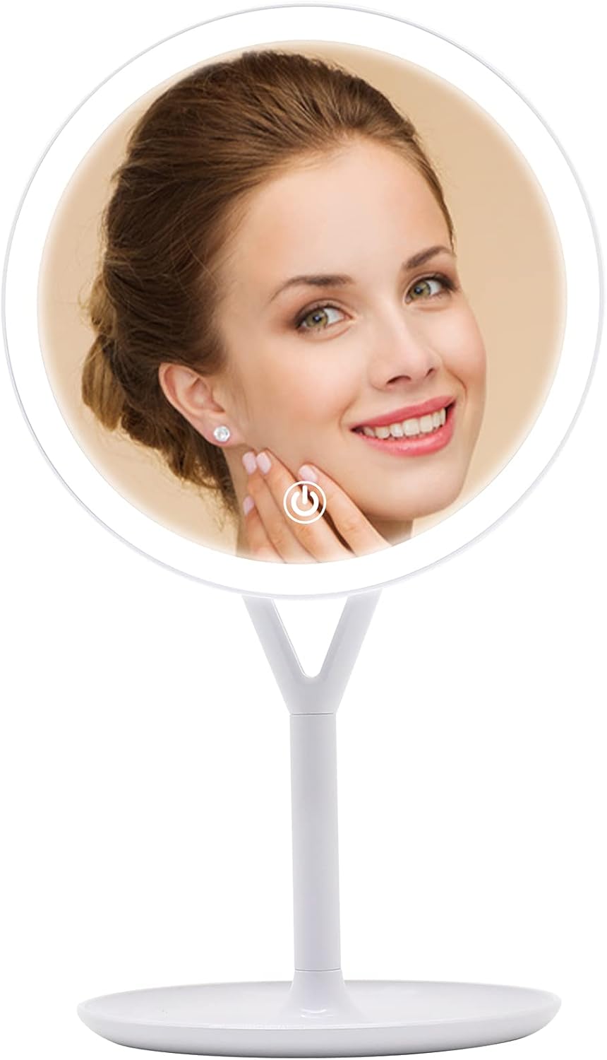 Impressions Vanity Clarity Makeup Mirror with Touch Sensor, Handheld Desk Mirror with Ultra Bright LED Light and Standing Base (White)