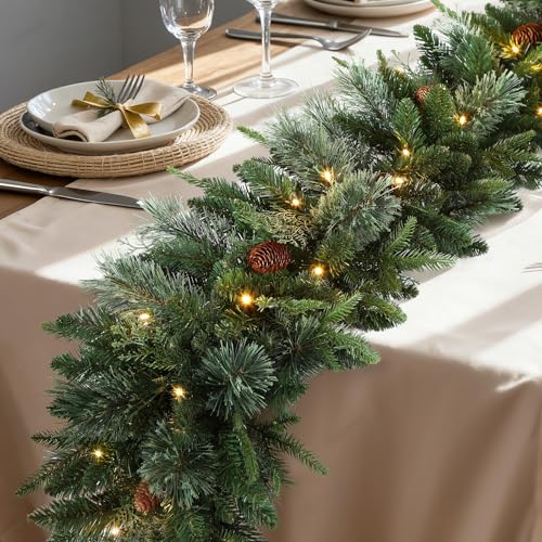 SHareconn 9ft Prelit Christmas Garland-Natural Rustic Style with Cedar Leaves