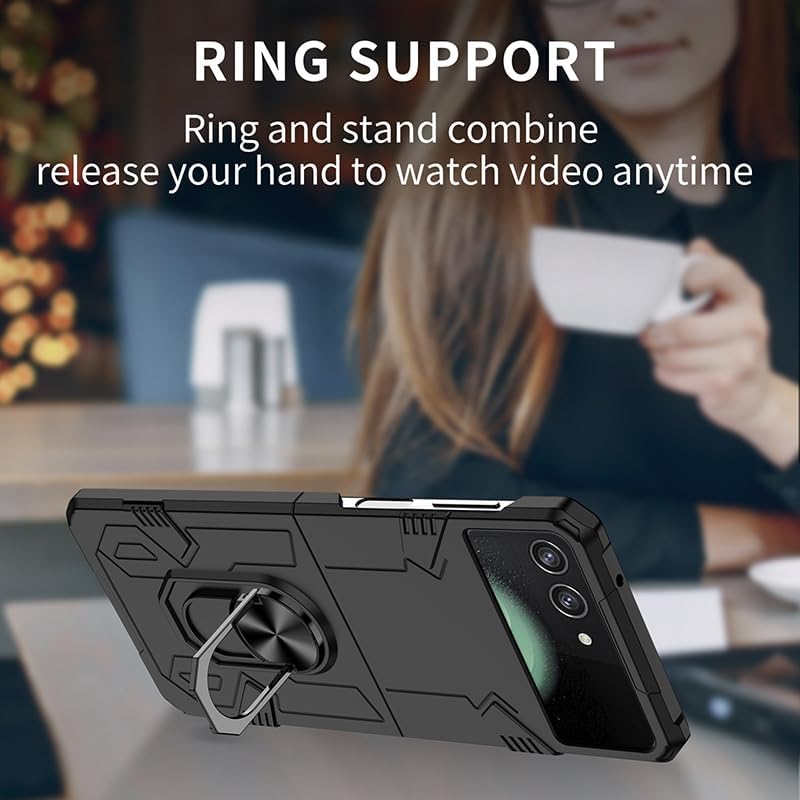 Miniatura 4 de Asuwish Funda de teléfono para Samsung Galaxy Z Flip 5 5G 2023 con cubierta y soporte de anillo delgado híbrido protector móvil a prueba de golpes