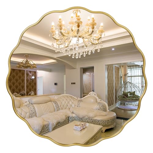 30″*30″ Gold Wave Round Mirror, Vanity Mirror, Modern Wall Mirror Decoration, Wall-Mounted Rust Resistant for Bathroom, Bedroom, Living Room, entranceay