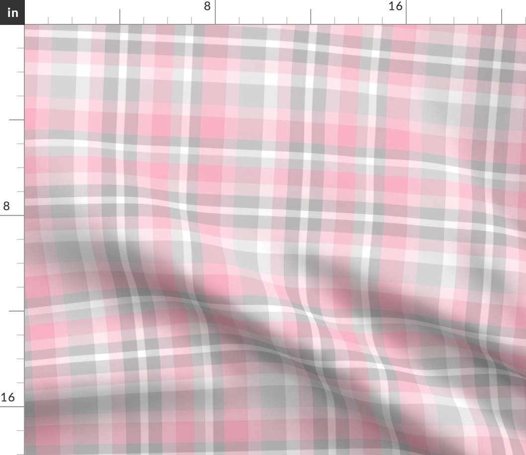 Spoonflower Fabric - Pink Gray Grey Plaid Tartan Checked Spring Easter Girls Room Girl Printed on Petal Signature Cotton Fabric Fat Quarter - Sewing Quilting Apparel Crafts Decor