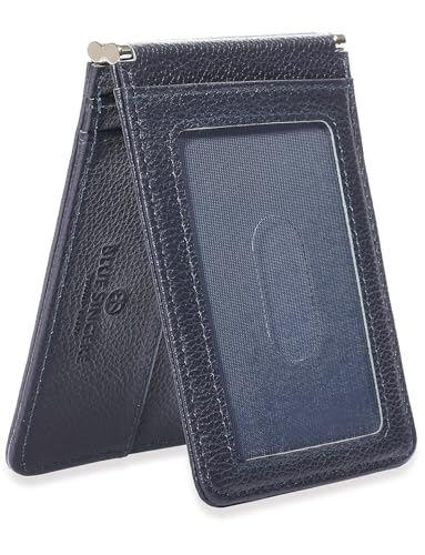 [BLUE SINCERE] 定期入れ 本革 メンズ 二つ折り 薄型 4枚収納 パスケース 両面 バタフライ レザー カードケース / PC4 (ダークネイビー)