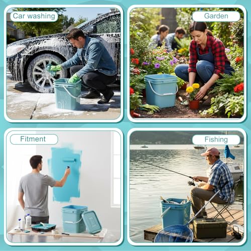 Image of Mumufy 3 Pcs 3.5 Gallon Square Food Grade Bucket with Lid Square Bucket Pail Plastic Handles for Long Term Food Storage, Camping, Fishing, Home Organization Easy Stack and Store (Aqua)