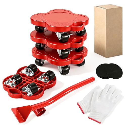 Gyism Furniture Movers 400KG Capacity for Heavy Items with 4 Wheels Furniture Sliders Moving Wheels Set for Moving Equipment Heavy Appliance Refrigerator Sofa Furniture Rollers (Red) (Red)