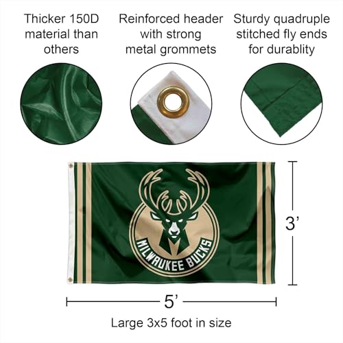 Drapeau Milwaukee Bucks avec mât et support WinCraft pour extérieur