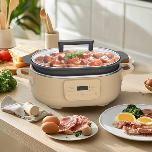 Image of 6 Quart Multi-Cooker, with 8-in-1 Casserole Programmable Slow Cooker, Dutch Oven, Pasta, Nonstick, Oven Safe Pot to 500F Brown Sugar