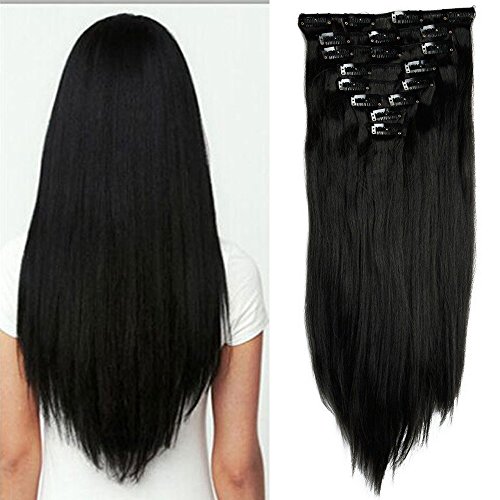 S-noilite 17-26 Inches(43-66cm) 8pcs Long Full Head Clip in Hair Extensions Sexy Lady Fashion Choice 13 Colors (26"-Straight, Dark Black)