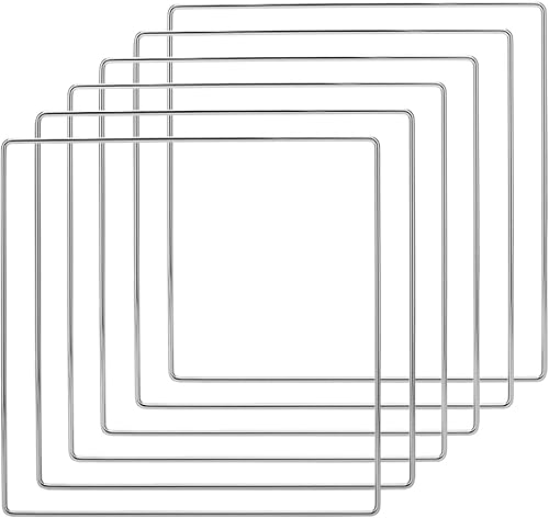 Worown Paquete de 6 coronas cuadradas de metal floral de 12 pulgadas, anillos plateados para atrapasueños para manualidades, corona de Navidad y