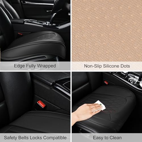 Image of BWTJF Black Car Seat Cover 2 Pack, Universal Leather Front Seat Covers Bottom Protector, Anti-Slip and Full Wrapping Edge Compatible with Most of Vehicles - SUVs /Sedans /Pickup Trucks