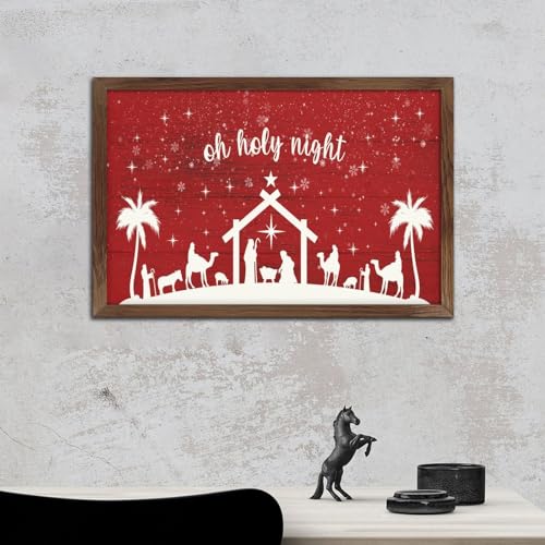 Panneau bois Oh Holy Night cadre mural décoration Jésus crèche