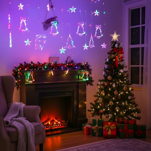 Image of Gigawatts Fairy Curtain String Light with Star Deer 46 Hanging LEDs 2.5m Indoor & Outdoor Use Decoration Reindeer Lights for Diwali Christmas Decor (Pack of 1, Multicolour)