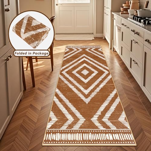 Tapete corredor Boho 2x6ft antideslizante y lavable miniatura 4