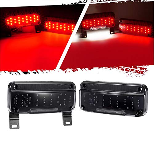 Partsam Red Led Low Profile Combination RV Tail Lights Surface Mount LED RV Camper Trailer Stop Turn Brake Tail Lights/License Plate Light Holder Bracket Smoke Lens - Black Base - Pair