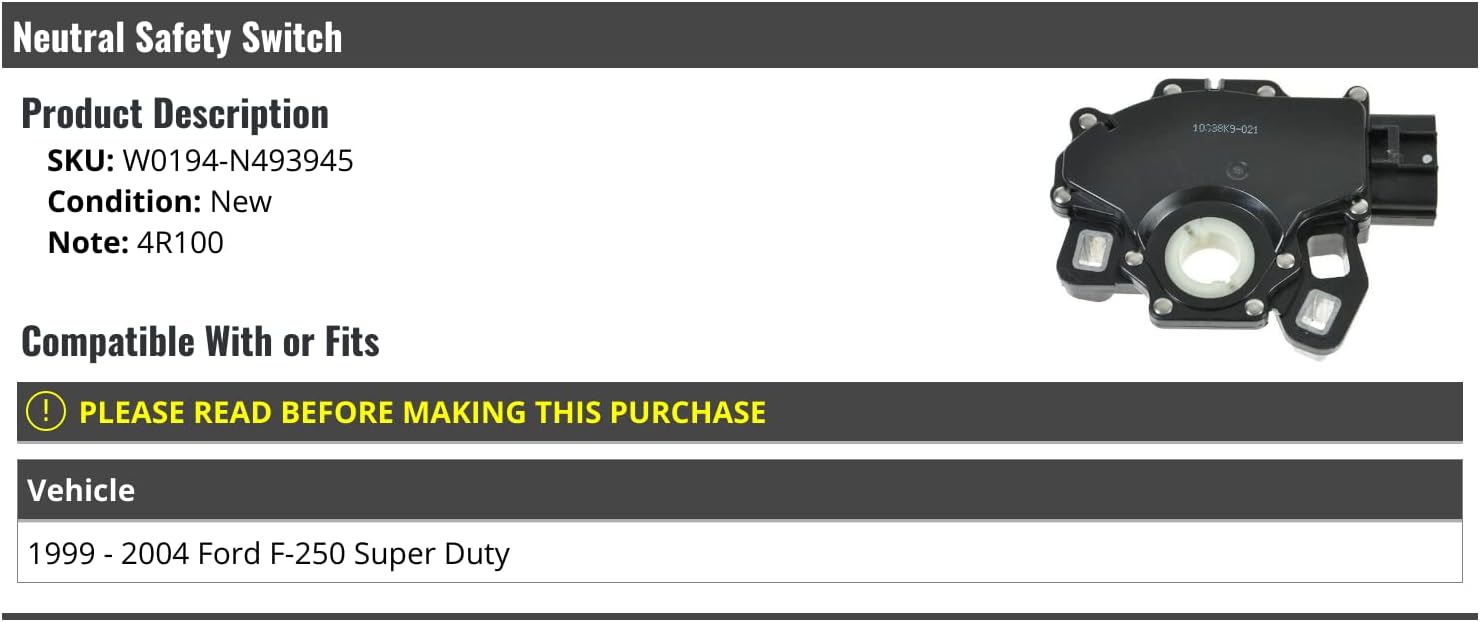 Marketplace Auto Parts Neutral Safety Switch - Compatible with 1999-2004 Ford F-250 Super Duty