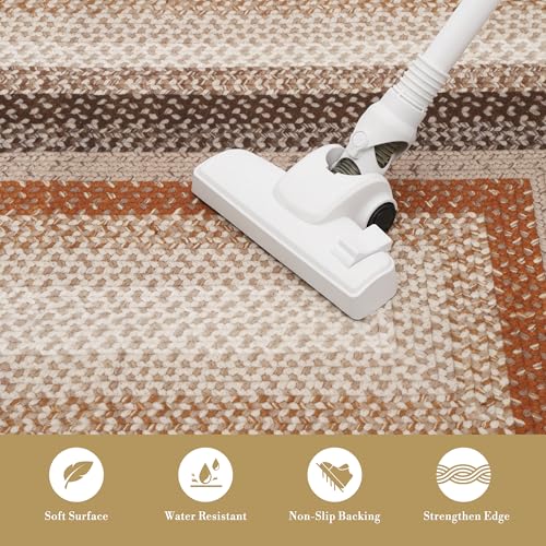 GAOMON Washable Runner Rug 2x10 Hallway Runners Braided Print Entryway Runners Non-Slip Kitchen Rug Runner Ultra-Thin Low Pile Farmhouse Floor Mat for Bedroom Bedside Laundry Boho Carpet Brown/Orange