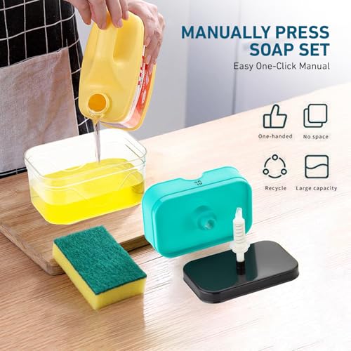 Image of 2 in 1 Soap Dispenser for Kitchen Sink | Plastic Dish Soap Pump Dispenser with Sponge Holder | Liquid Soap Dispenser for Bathroom Wash Basin | Leak Proof Countertop Organizer