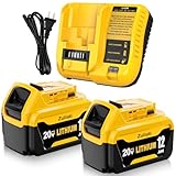 DCB206 12.0Ah Replacement for Dewalt 20V Battery and DCB107 Charger,DCB206-2 DCB203 DCB201 DCB204 Compatible with Dewalt 20 Volt Battery DCD985B Power Tools with LED Indicator(Yellow-12.0Amps-DCB107)