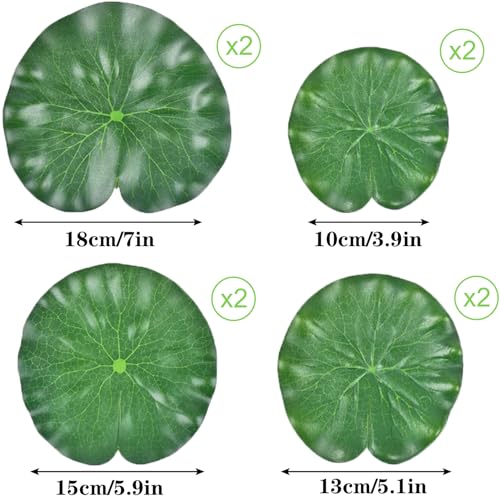 Image of 8 Pcs Pond Plants, 4 Size Artificial Lotus Leaves, Realistic Floating Foam Water Lily Pads Ornaments, Plastic Fake Foliage Pond Decor for Patio Koi Fish Pond Pool Aquarium, Green