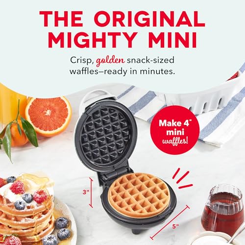 Image of Dash Mini Waffle Maker- Compact Electric Iron for Creative Homemade Treats - PTFE nonstick surface - Easy-to-Clean - Perfect for Kids & Families - White