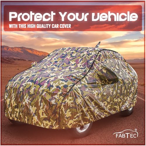 Image of FABTEC Car Body Cover for Honda WRV Jungle Print with Soft Cotton Lining Waterproof Car Cover UV & Rain Protection with Mirror and Antenna Pocket Bottom Elastic (Military /Camouflage Pattern)