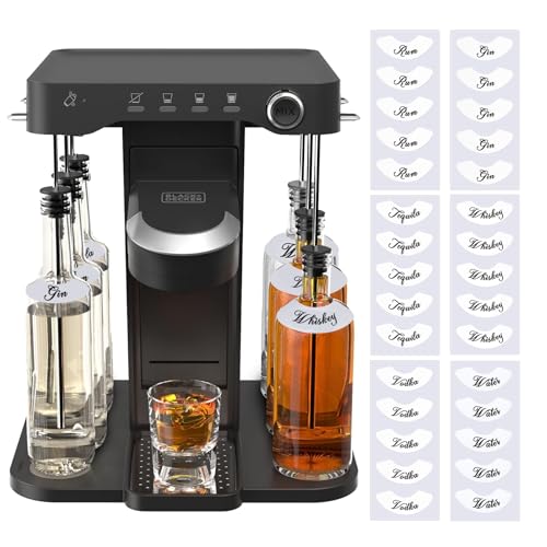 6 Sets Label Stickers for BEV by Black Decker Cocktail Maker Glass Liquor Dispenser Bottles - Easy to Tear - No Adhesive Residue （Whiskey Vodka Rum Gin Tequila Water）