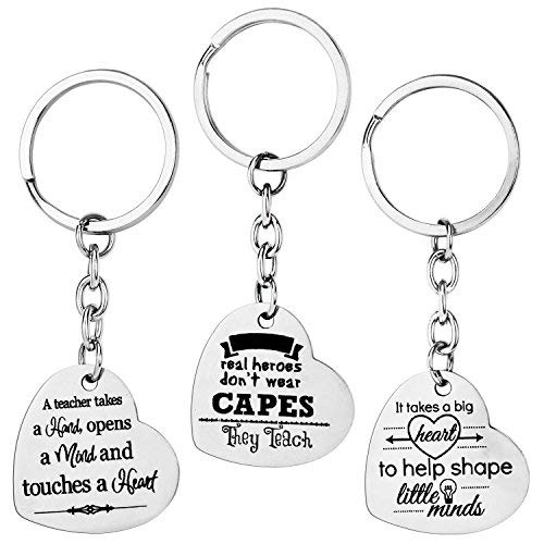 AIEX Teacher Appreciation Gifts Key Chain Heart Shaped Key Ring Set Message Keychain Halloween Thanksgiving Christmas for Women Men(3 PCS)