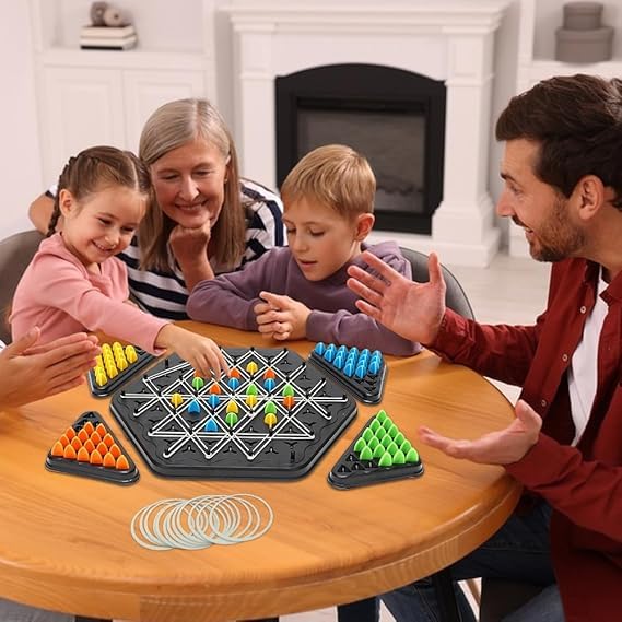 BELARO Triggle Rubber Band Game for Kids and Adults | Interactive Tabletop Puzzle and Chain Triangle Chess Board Game | Educational STEM Toy with Colored Pegs Triangular Trays | Brain Teaser 4