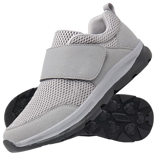 AZMAHT Diabetiker Sandalen Herren Outdoor Walking Shoes Orthopädische mit Klettverschluss Verstellbare Gesundheitsschuhe Verbandschuhe bei geschwollene Füße Reha Schuhe,Grau,44/270mm
