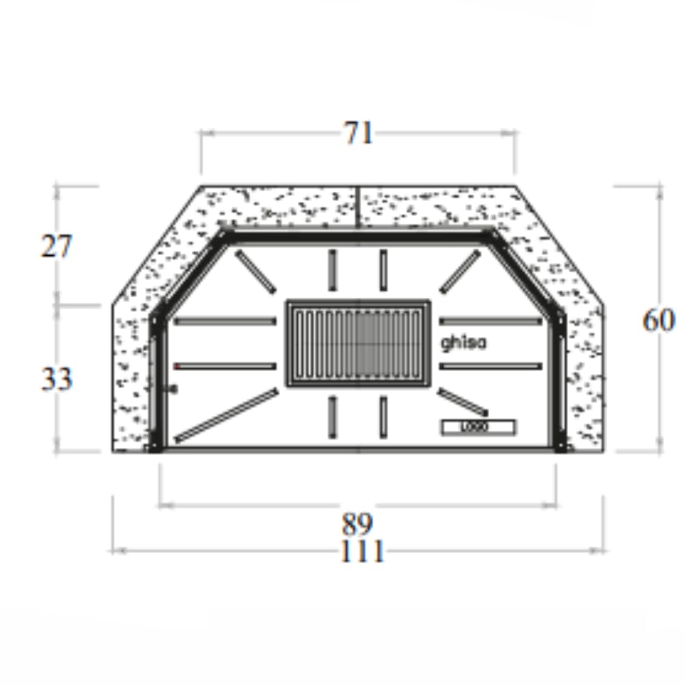 Camino Legna Prefabbricato Ghisa Focolare Aperto M110 TGH Design Ambiente Arredo Interni Riscaldamento
