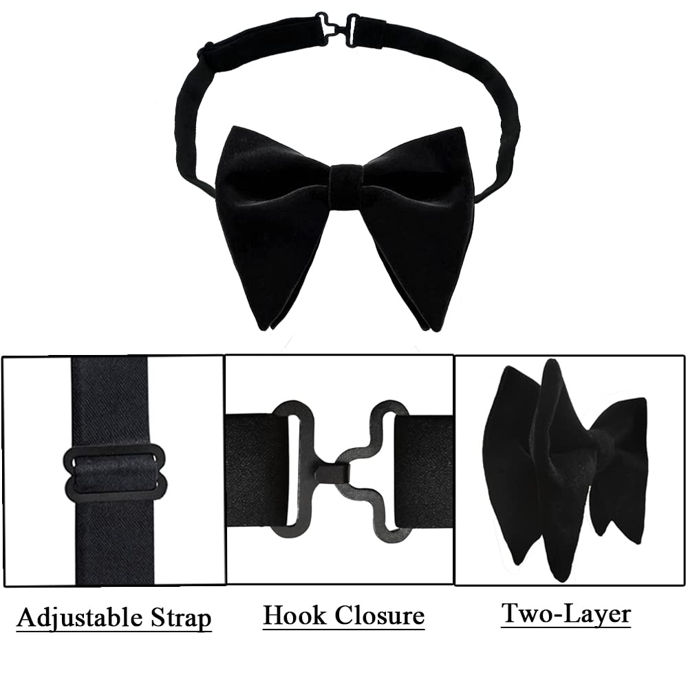 Men's Velvet Bow Tie Oversized Pre-Tied Solid Color Tuxedo Big Bowtie