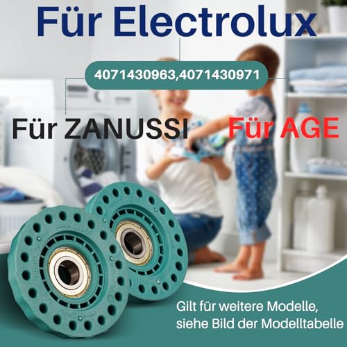 Lagerung Set Links + Rechts für Waschmaschine Electrolux für AEG für Zanker für Zanussi 4055070744 4071430963, Trommellager Rollenlager Lagernabe inkl. Kugellager, Dichtungen, O-Ring, Fett