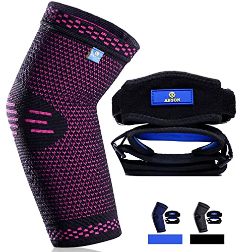 ABYON Elbow Compression Sleeve (Shipped from USA) (1pcs)+Tennis Elbow Brace (2pcs),Elbow Support Gear for Sports or Daily Use to Reduce Joint Pain and Treat Tendonitis | Tennis Elbow | Golfer's Elbow | Arthritis