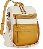 MUCHOVA Women's Fashion Standard Backpack Purses Multipurpose Design Handbags And Shoulder Bag Pu Leather Travel Bag Vegan Leather Girl'S Travel Casual (YellowContrast2)