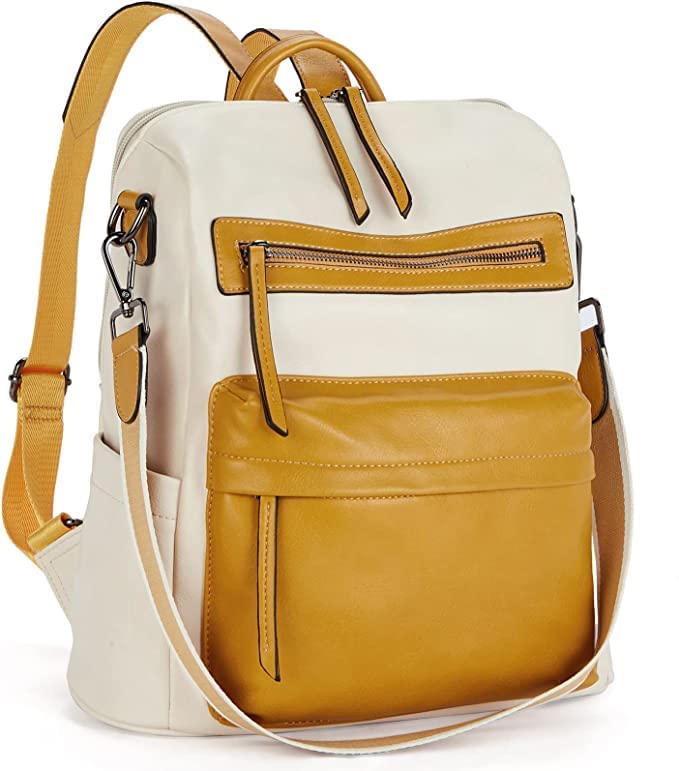 MUCHOVA Womens Fashion Standard Backpack Purses Multipurpose Design Handbags And Shoulder Bag Pu Leather Travel Bag Vegan Leather GirlS Travel Casual (YellowContrast2) (B0CWB3MKTL) Amazon Price History, Amazon Price Tracker