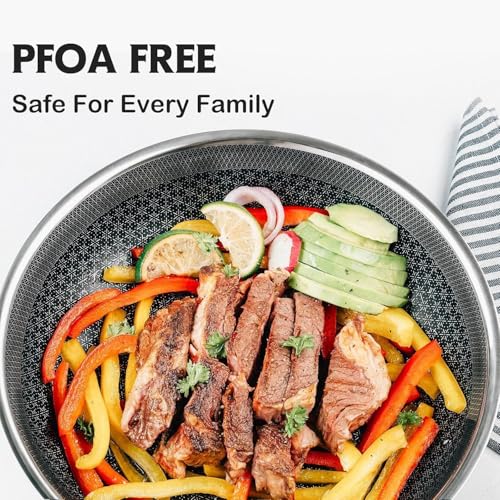 Image of SNOWCLAD Frying Pan, 10 Inch Hybrid Non Stick Stainless Steel Skillets, Dishwasher Induction Oven Broiler Safe, Non Toxic Chef's Pan, PFOA Free Cookware