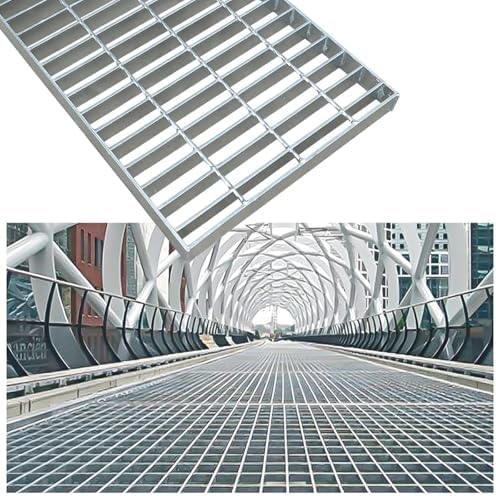 Heavy Duty Galvanized Steel Outdoor Drain Grate 39.4"x13.8"x0.8", Durable Rectangular Sewer Cover for Yard, Patio, Garden, Commercial Use - Metal Drainage Solution