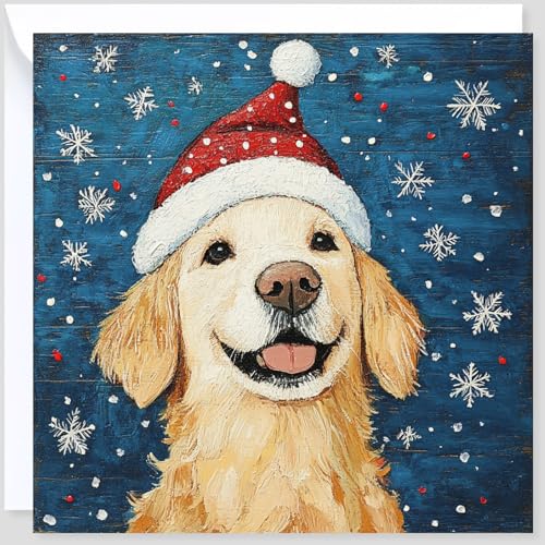 Beau Willows Carte de Noël Golden Retriever – Merry Christmas to Dog Mum and Dog Dad – Carte de Noël du chien à la famille et aux amis Premier Noël