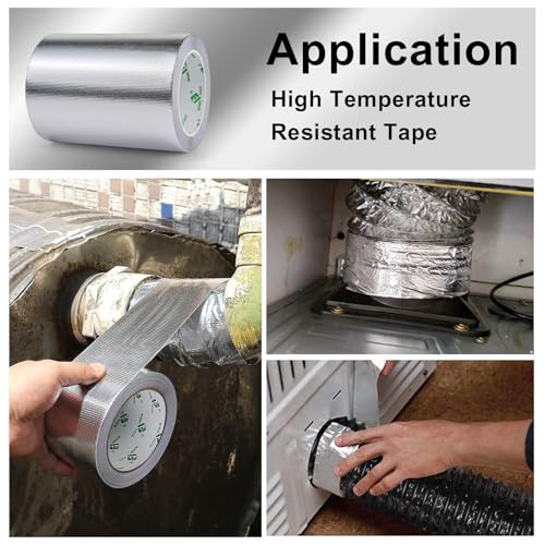 Image of BOMEI PACK Adhesive Aluminum Foil Heat Shield Tape 1 Pack 6inch x 66ft,Barrier Fiberglass Thermal Insulation Reflective Material High Temp Protectionn