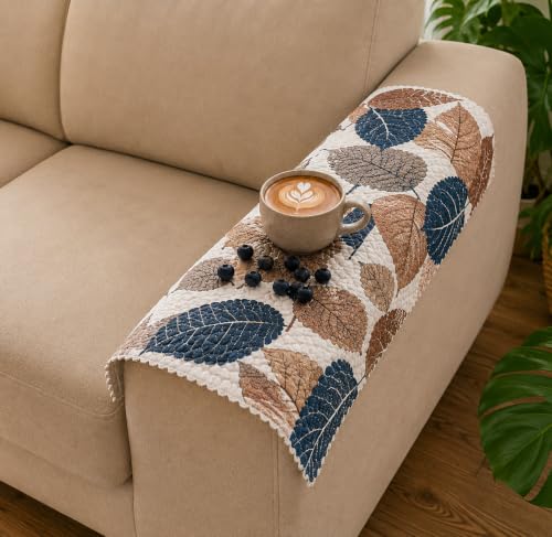 Image of Homerz Premium Printed Quilted Velvet Sofa Slip Cover Protector with Tassels, Sofa Mat, Exact Size, Antislip Cover (Folia, 2 pc Armrest, Armrest)