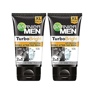Garnier Men, Face Wash, Brightening & Anti-Pollution, TurboBright Double Action, 2 x 150g (pack of 2)