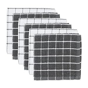 DII Basic Terry Collection Windowpane Dishcloth Set, 12×12, Gray, 6 Piece