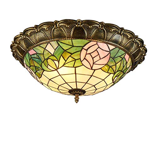 Stil Rose Led Chip Deckenleuchten Runde Unterputz Deckenleuchte Vintage Blumen Glasmalerei Deckenleuchte Für Schlafzimmer Wohnzimmer Cafe