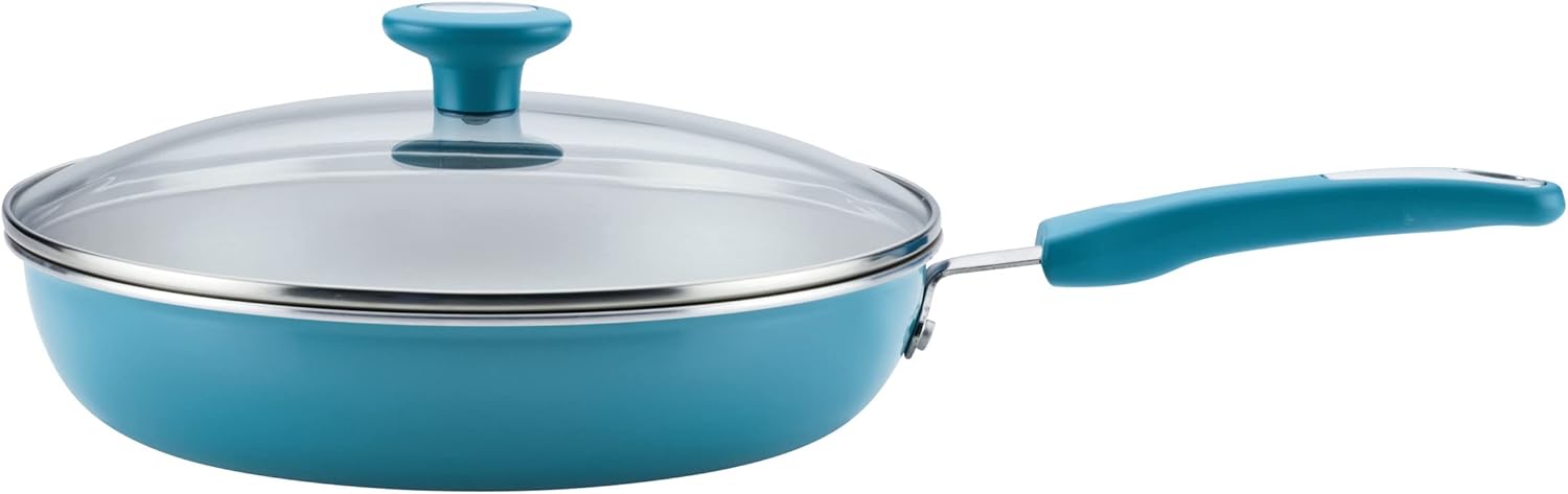 Rachael Ray Get Cooking! Nonstick Cookware Pots and Pans Set, Includes Baking Pan and Cooking Tools, 12 Piece - Turquoise