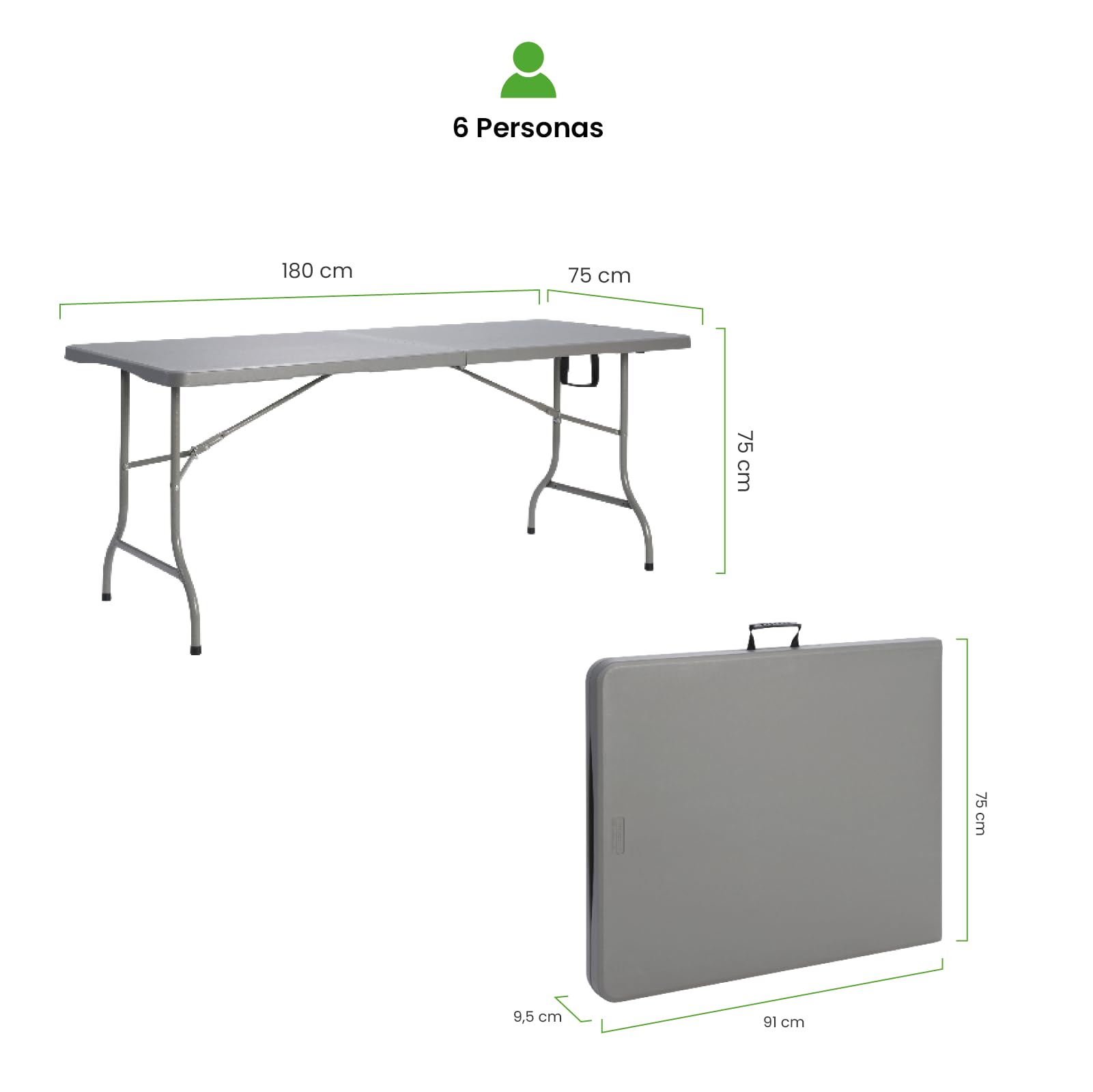 Pack 2 Bancos Plegables + Mesa Abatible Rectangular Tipo Maleta 180x76cm