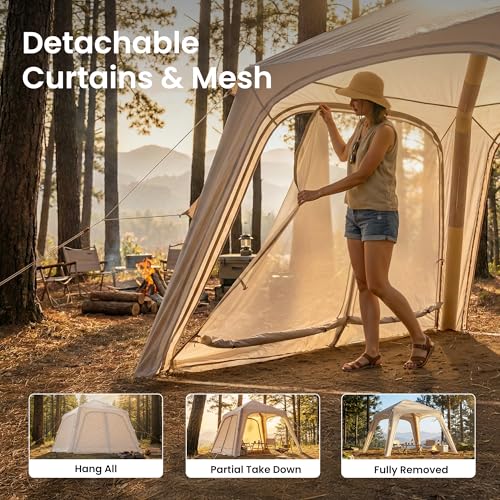 Image of ABORON Inflatable Camping Tent, 4 /6 /8 /10 /12 Person Easy Setup Blow Up Tent with Hand Pump, PU3000mm Waterproof 4 Season Glamping Tent for Outdoor Camping