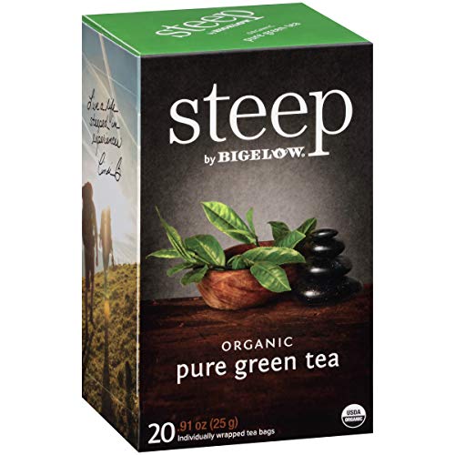 steep by Bigelow Organic Pure Green Tea Bags, 20 Count Box (Pack of 6), Caffeinated Green Tea 120 Tea Bags Total